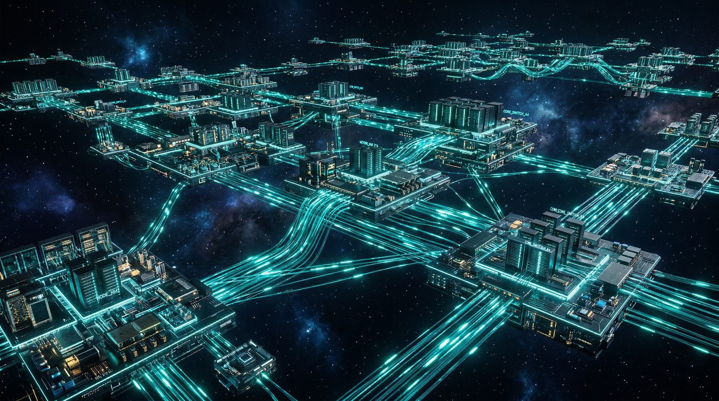 Server racks and network infrastructure in a modern data center
